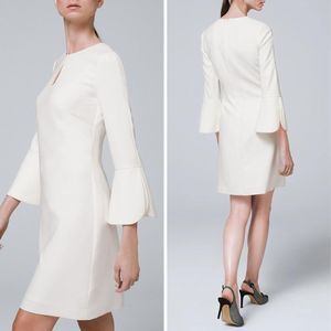 White House Black Market White Sheath Midi Dress with Bell Sleeves